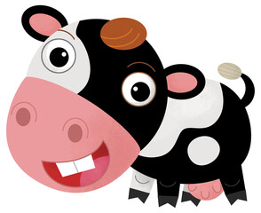 Cartoon happy scene with cow or bull farm ranch cattle is looking and smiling illustration for kids