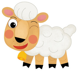 Cartoon sketch scene sheep or ram farm ranch animal is standing looking and smiling isolated illustration for kids
