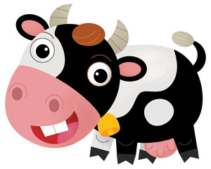 Cartoon happy scene with cow or bull farm ranch cattle is looking and smiling illustration for kids