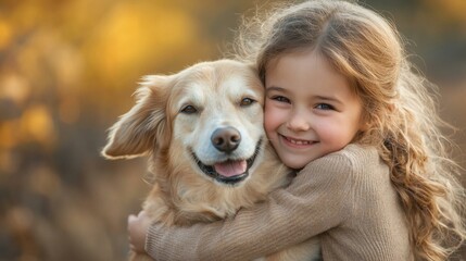 Golden Retriever and Girl Embrace Fall's Warmth