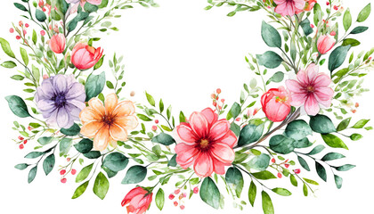 Elegant Wedding Watercolor Floral Flower Frame on a isolated on white background. Generative AI.