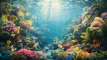 Vibrant Underwater Scene with Colorful Coral Reef and Fish