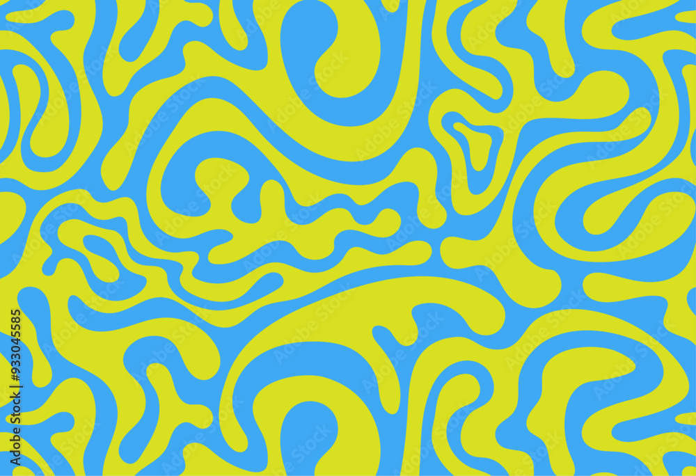 Aufkleber Psychedelic groovy trippy y2k retro seamless pattern in blue and green colors. Wavy and swirled brush strokes seamless pattern. Abstract liquid background 