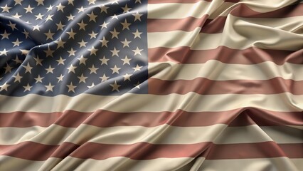 Fototapeta premium Close-up of a Wrinkled American Flag with Red and White Stripes
