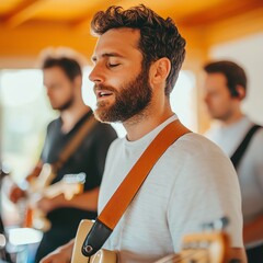A rock band rehearsing together, honing their craft as a united group, Band, Members Musicians Collaboration Ensemble