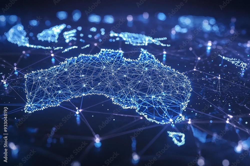 Wall mural digital map of australia network connectivity created with generative ai