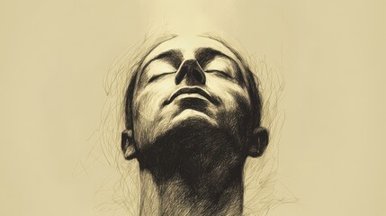 Biblical Illustration of Psalms 13: A Man’s Face Illuminated by a Small Light in the Darkness, Representing the Plea for Divine Enlightenment on Beige Background