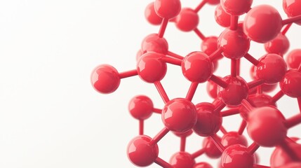 Close-up of a vibrant red molecular structure showcasing interconnected atoms, ideal for science, biology, and chemistry themes.