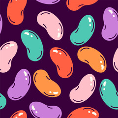 Seamless Halloween pattern with sweets and candies. Happy Halloween, Halloween for kids. Vector illustration in flat style	
