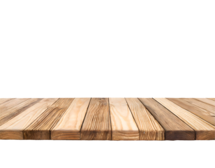 empty wooden table front view on a white isolated background. Generative AI.