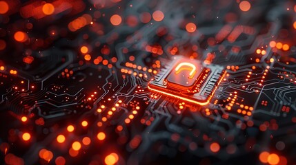 Obraz premium A close up of a futuristic computer chip with lock icon showing data is encrypted,