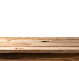 empty wooden table front view on a white isolated background. Generative AI.