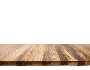 empty wooden table front view on a white isolated background. Generative AI.
