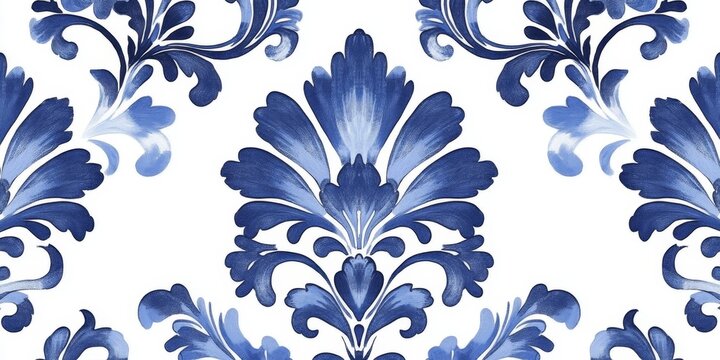 Elegant Delft Blue Seamless Pattern: Traditional Dutch Hand-Drawn Floral Design for Packaging, Invitations, and Home Decor. Timeless Blue and White Motifs Inspired by Cultural Heritage, Perfect for Gr