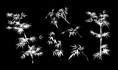 Bamboos presented with Chinese ink painting style. Vector, with solid color background.