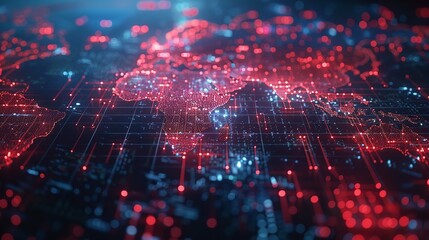 Fototapeta premium Glowing digital Map, Visualization of a Connected World with Digital Networks and Vibrant Light Effects Generative AI