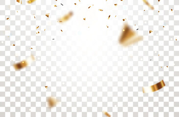 Gold confetti and ribbon background, isolated on transparent background