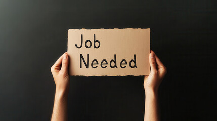 Job Needed sign held by hands expresses sense of urgency and hope for employment.