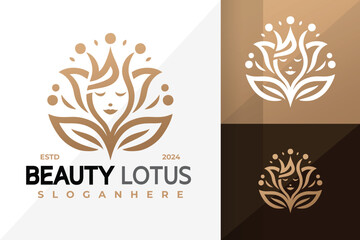 Golden logo feminine silhouette with lotus flower logos design vector symbol icon illustration