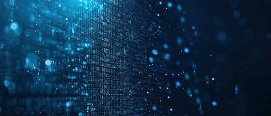 a dark blue background, tech, binary code, cybersecurity,