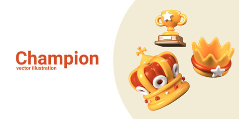 Set of game accessories for champion. Golden crowns of various types