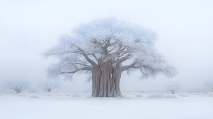 Fototapeta premium Desert Transformed: Ancient Tree in a Snow-Covered Winter Wonderland