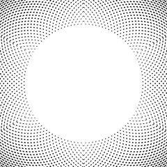 Abstract Radial Halftone Dots and Dashes Pattern with Circle Copy Space in Center. 