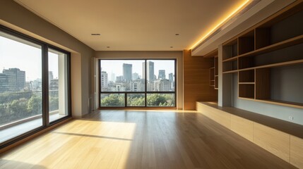 Obraz premium Modern Empty Living Room with City View