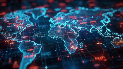Glowing digital Map, Visualization of a Connected World with Digital Networks and Vibrant Light Effects Generative AI