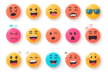 Obraz premium emoticon emoji vector character, Vector Emoji Set with Different Reactions for Social Networks Isolated on White Background, Modern Emoticons Collection in Flat Style Design