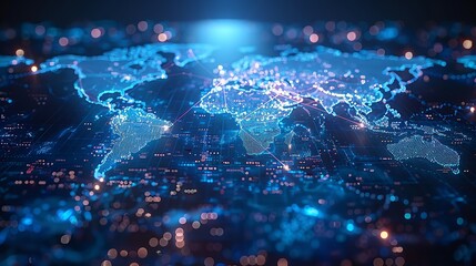 Fototapeta premium Glowing digital Map, Visualization of a Connected World with Digital Networks and Vibrant Light Effects Generative AI