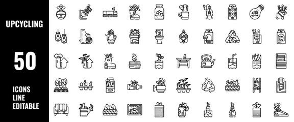 50 Upcycling Icons Set Line Editable Vector Illustration