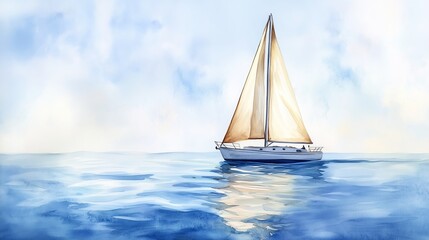 Fototapeta premium Sailboat Gracefully Gliding Across Tranquil Oceanic Horizon