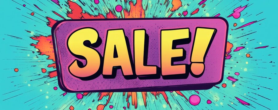 Colorful pop art style sale banner with explosion effect and bold text