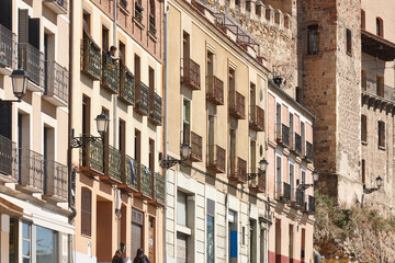 Obraz premium Picturesque medieval village of Segovia. Houses facades and street. Spain