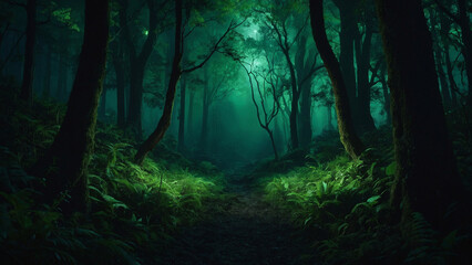 Naklejka premium AI-Generated Fantasy Forest in Deep Green