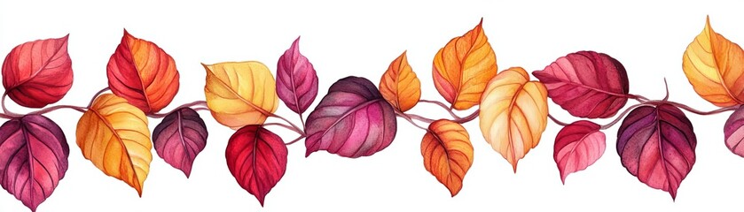 Obraz premium Watercolor leaf border, organic shapes, intertwined leaves, soft gradients, elegant and balanced, natural tones, Watercolor style, lsolated on white background