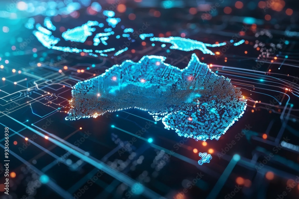 Wall mural digital map of australia network connectivity created with generative ai