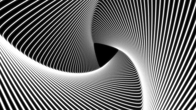 Abstract background with triangles transforming on black background. Minimal motion design with white optical illusion with triangles, seamless loop