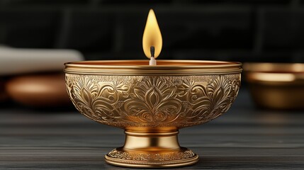 A beautifully crafted decorative oil lamp with a warm flame, creating a serene ambiance for relaxation and meditation.