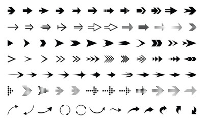 Arrow icon set. Modern simple black arrows. Arrow silhouette. Vector illustration.