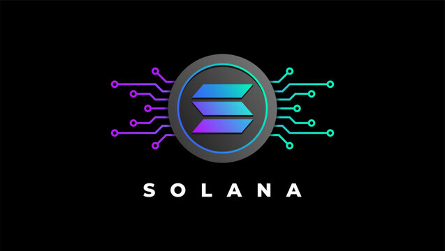 Solana (SOL) cryptocurrency  banner and background vector illustration.	