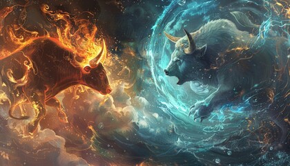 Obraz premium Bull vs Bear in Market Battle