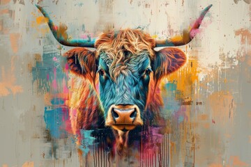 Scottish highlander cow pastel fine art