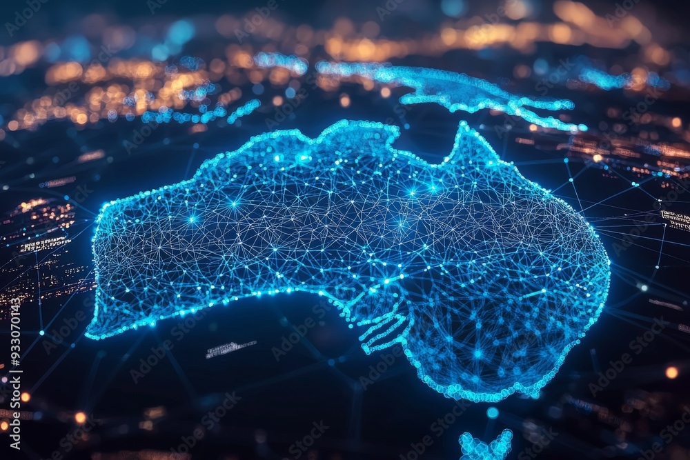 Wall mural digital map of australia network connectivity created with generative ai
