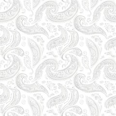 Paisley patterns pearl white seamless, vector design. Vintage paisley pattern decoration, floral fabric background.