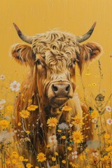 Scottish highlander cow pastel fine art