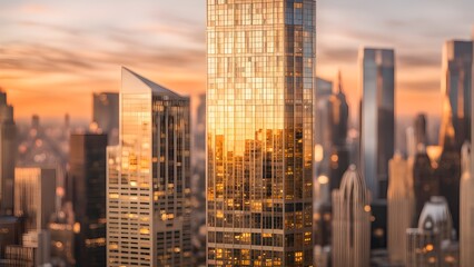 Fototapeta premium A city skyline with a tall building in the middle