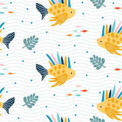 cute fish underwater seamless pattern for kids