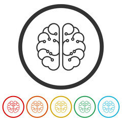 Artificial Intelligence brain icon. Set icons in color circle buttons